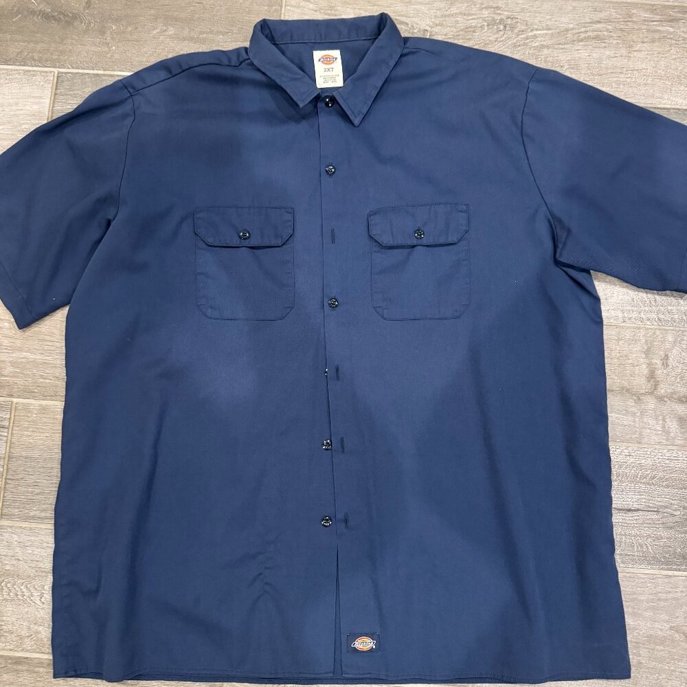 Dickies Men’s‎ 2XT Navy Blue Short Sleeve Button Front Work Shirt